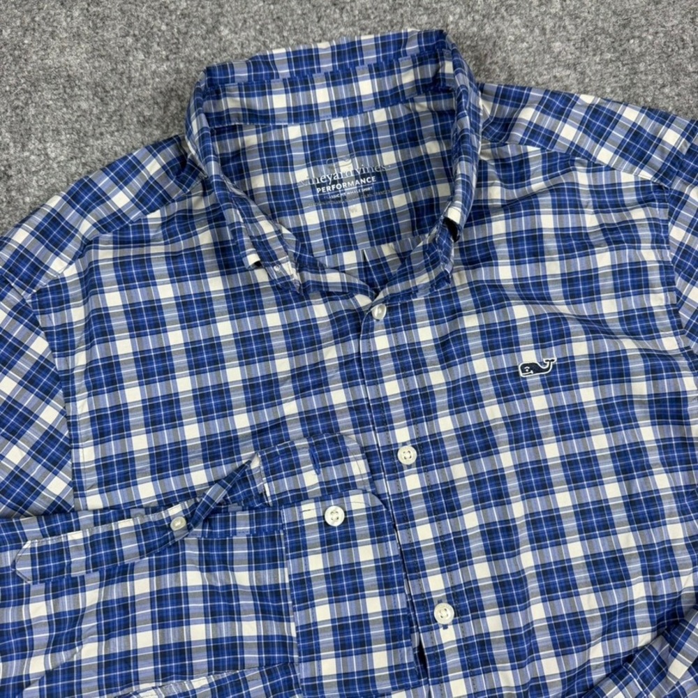 Vineyard Vines Button Down Mens Medium Blue Plaid Performance Whale Shirt